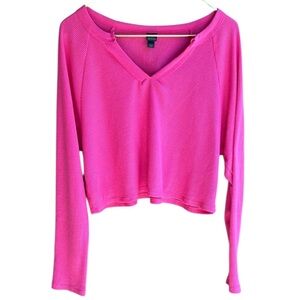 Wild Fable Pink V-Neck Waffle Knit Long Sleeve Top